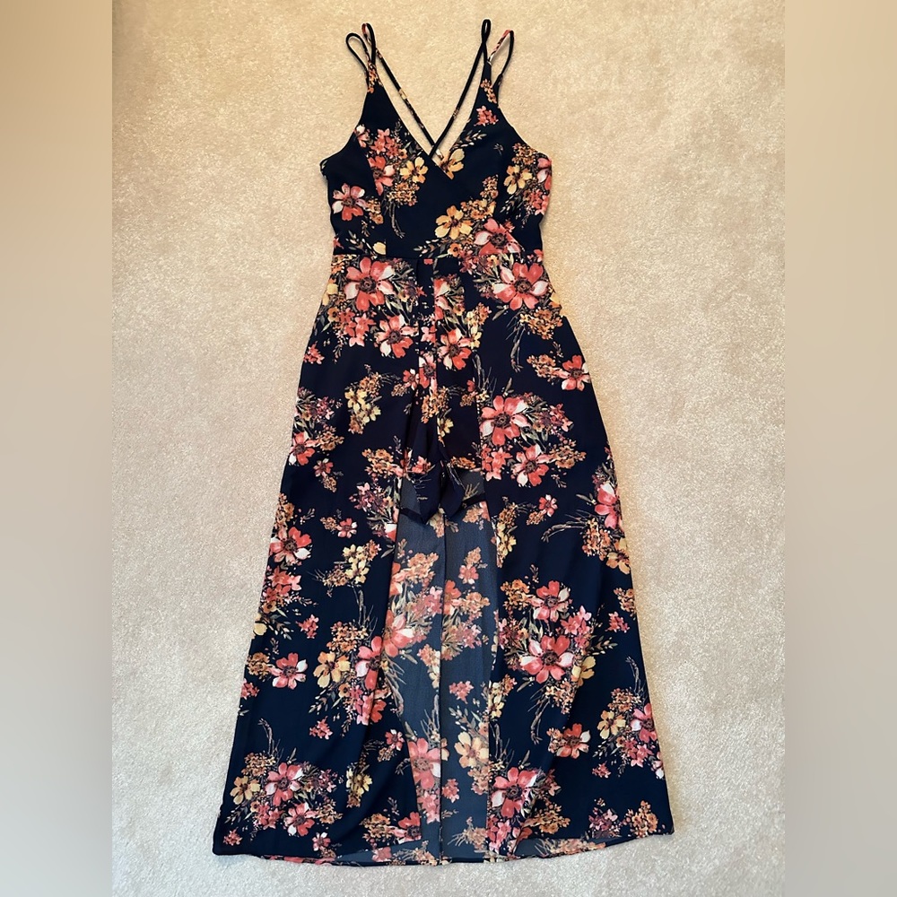 Francesca’s (Miami) - Floral Maxi Dress/Short, Navy/Pink